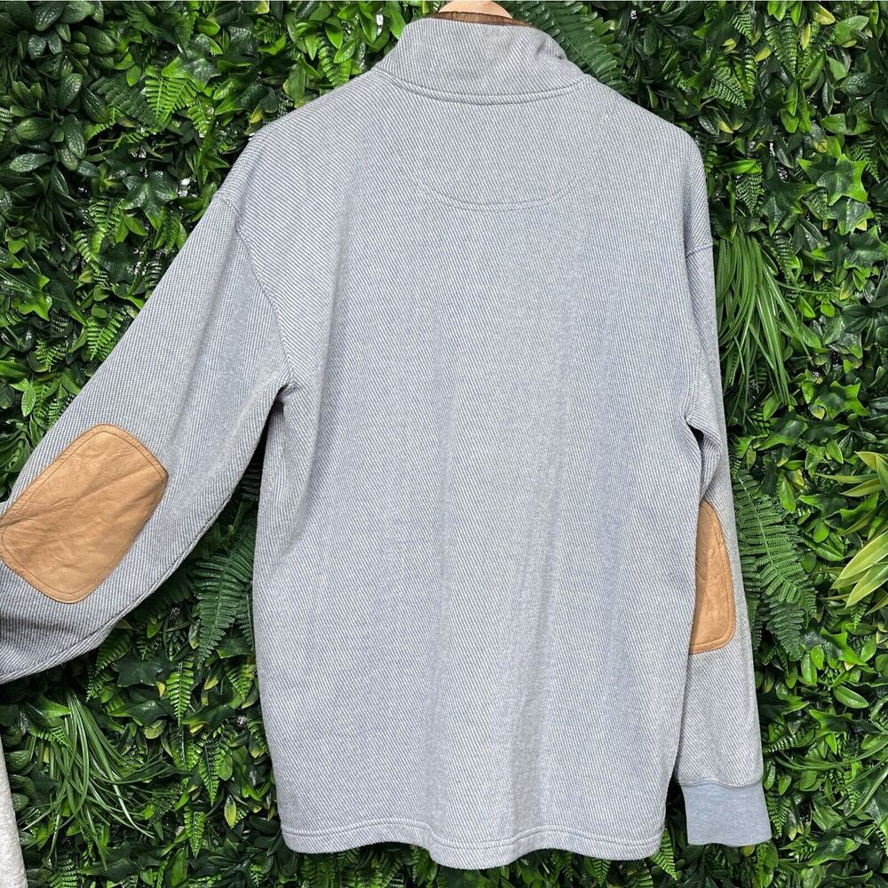 ORVIS Men‎ Tweed Pull Over Medium Blue Sweater 1/4 Zip Leather Trim 2331 - Picture 10 of 11